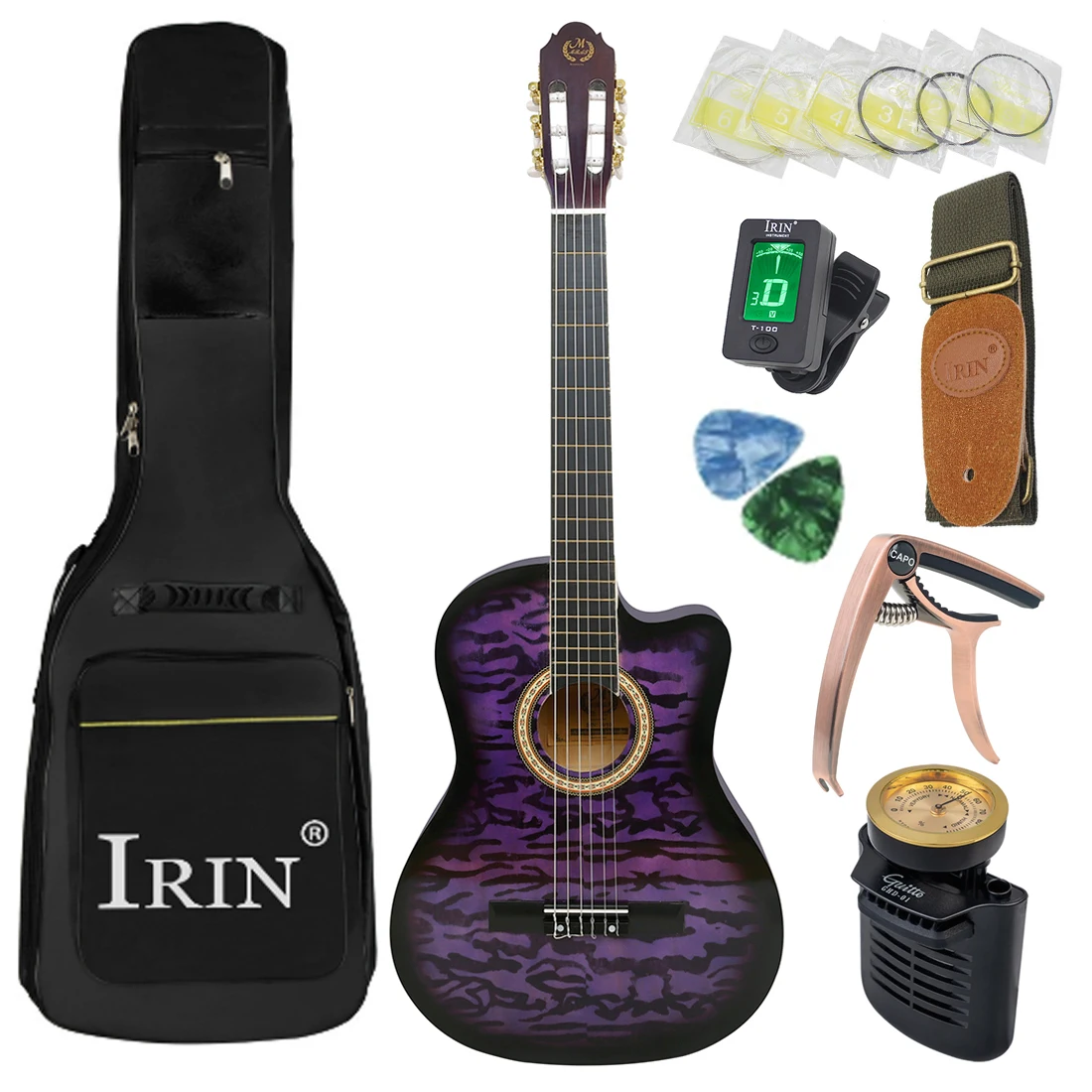 

Purple Classical Guitar 39 Inch Guitar Kit 6 Strings 19 Frets Basswood Classic Guitarra with Bag Humidifier Capo Strings Picks