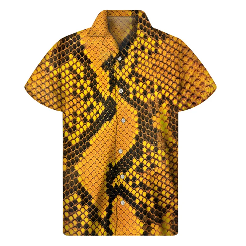 Summer Animal Snake Skin 3D Print Shirts Men Fashion Shirt Casual Vintage Streetwear Short Sleeve Shirt Blouse Man Clothing