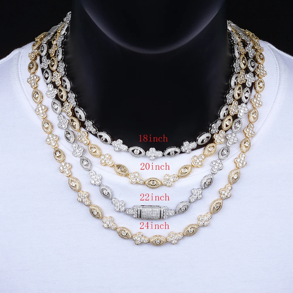 

Ожерелье ESKEEM Bling Eye Cross для мужчин и женщин, ювелирные изделия в стиле хип-хоп, позолоченный родий, 5А, кубический цирконий, микро-паве, кубинская цепочка, подарок