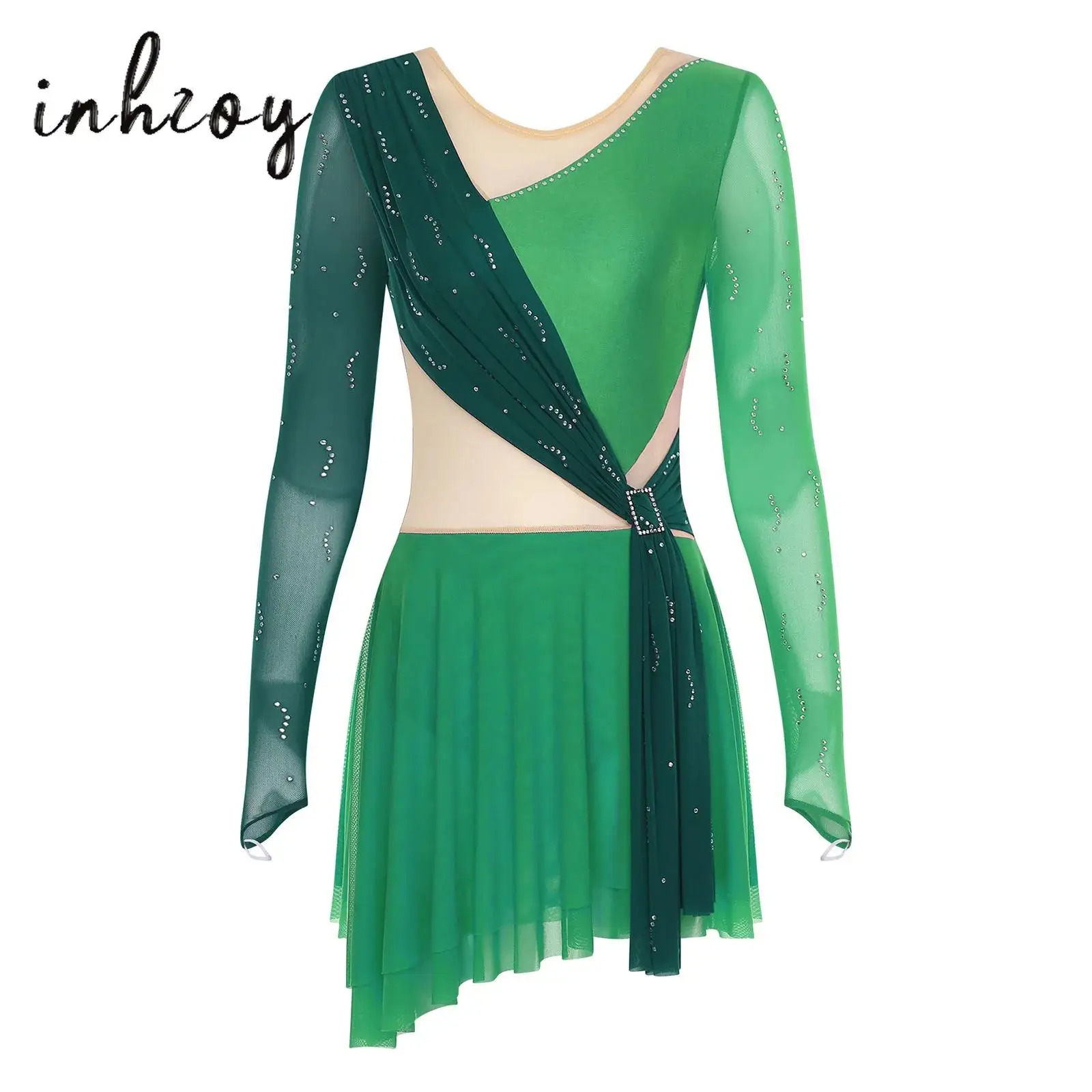 

Womens Figure Skating Performance Costume Artistic Ballet Latin Skirted Leotard Dress for Ballroom Stage Training Competition