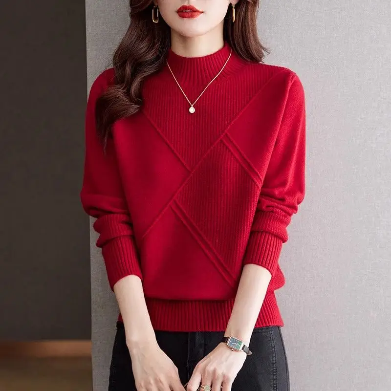 

Caramel Half-High Collar Knitted Base Shirt Women's Slim Fit Inner Wear Dalian Lang Sweater Mermaid Top Long Sleeve Crew Neck