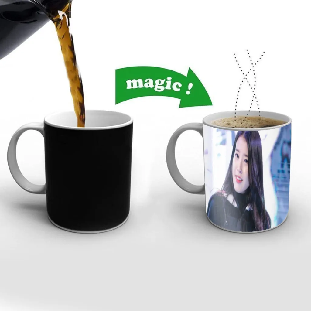 IU Li Zhien Free shipping New Magic Mug Changing Color Mug Coffee Tea Mug Temperature Color Changing Heat Sensitive Cup