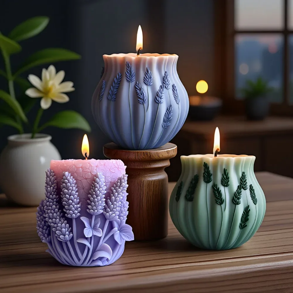 

Lavender Vase Silicone Candle Mold Relief Plant Column Plaster Drip Glue Making Tool DIY Flower Pattern Resin Mold Desktop Decor