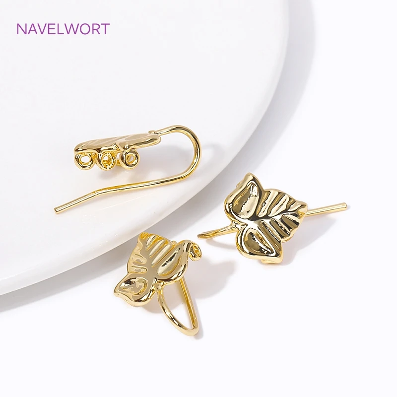 Trendy Earring Hooks 18K Gold Plated Metal Leaf Shape Ear Wire with Multi Closed Ring DIY Women Earring Jewelry Making Fittings