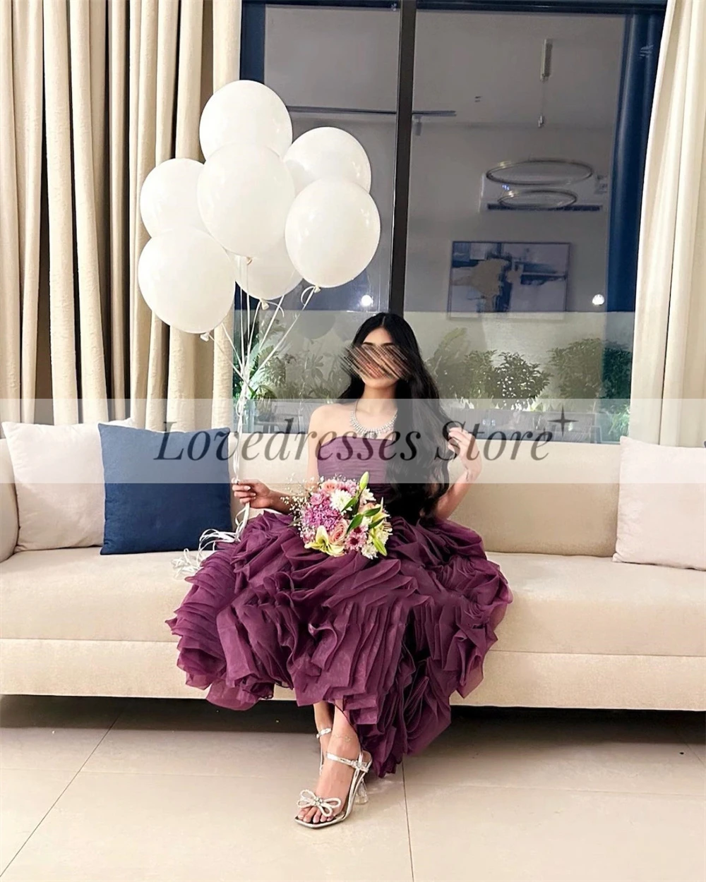 Customized A-line Ruffles Charming Backless Strapless Sleeveless Prom Gown Ankle-Length Evening Party Dresses فساتين السهرة 2023