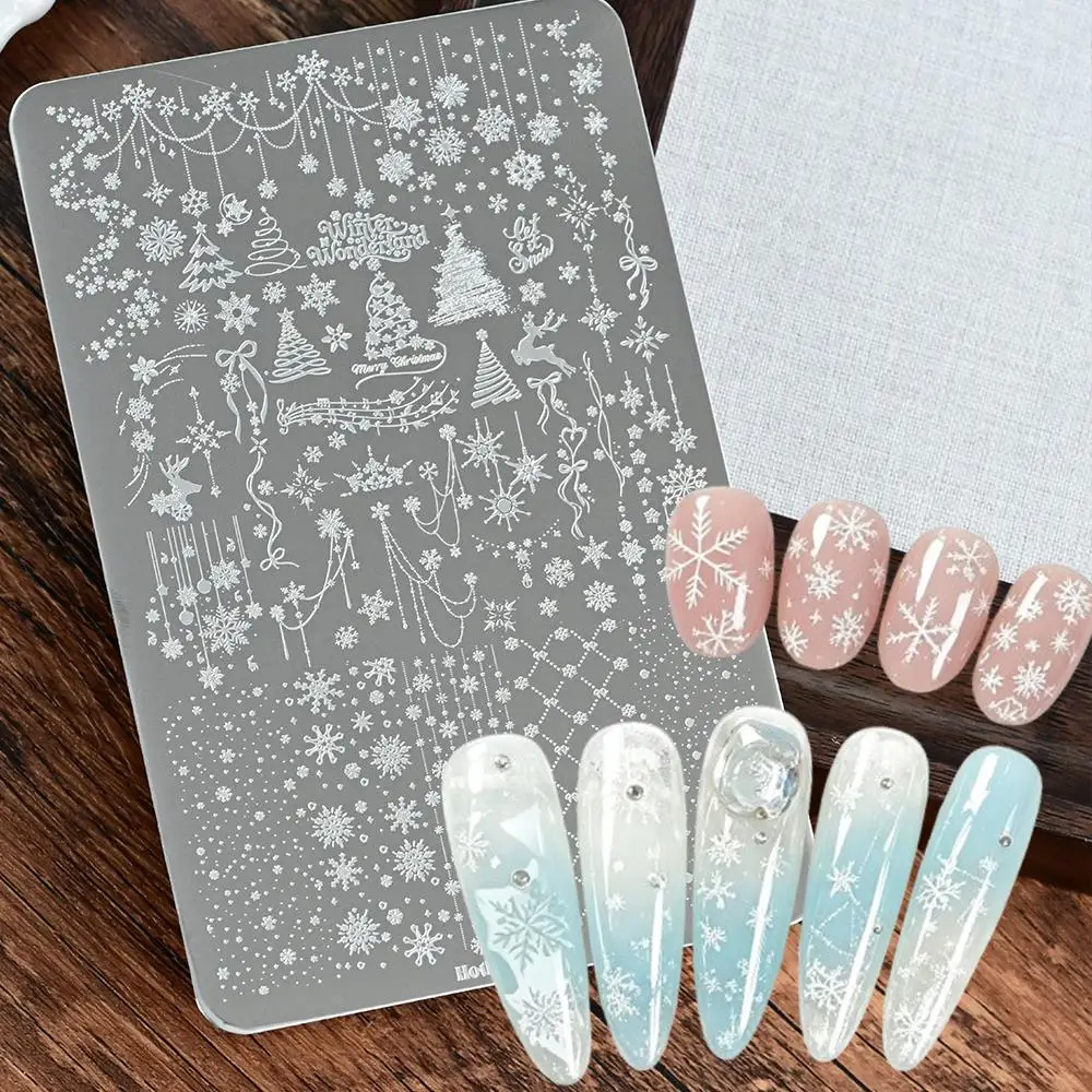 1Pcs Christmas Snowflake Tree Nail Stamping Plate Bow Deer Dot Mesh Print Template for Winter Holiday DIY Manicure Tranfer Tools