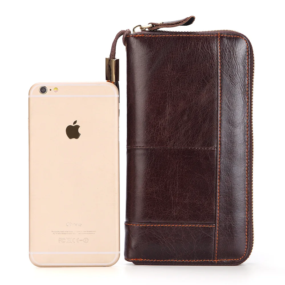 Genuine Leather Men Long Wallet Zipper Card Holder Clutch Wallet Bag Large Capacity Designer Male Purse Coin Pocket Handbag