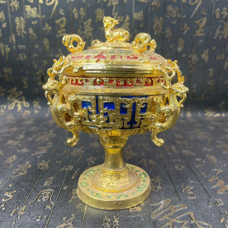Premium Lion Ear Gourmand Pattern Copper Incense Burner Home Use Censer Chinese Style Craft Ornament