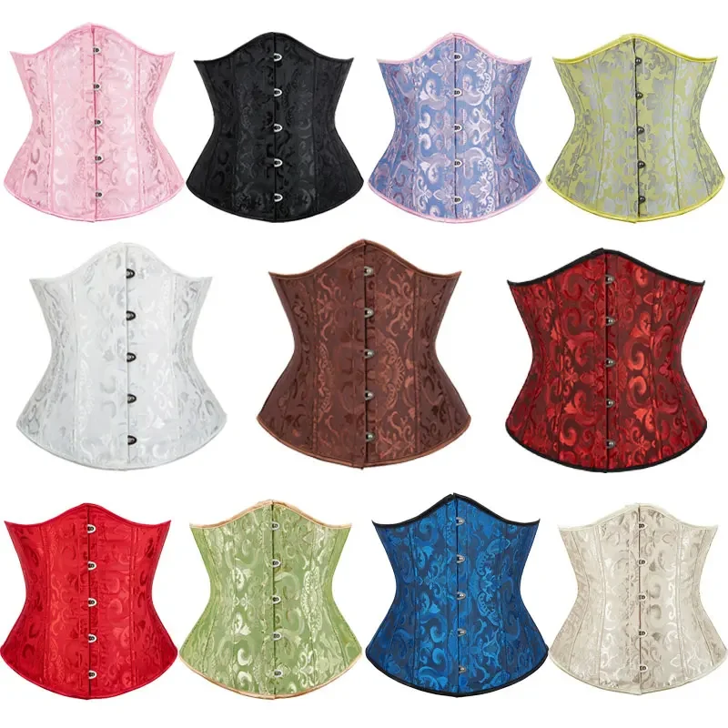 CHUANGERM Women Plus Size Gothic Jacquard Underbust Waist Cincher Corset Bustier Slimming Body Shaper Corselete Lingerie
