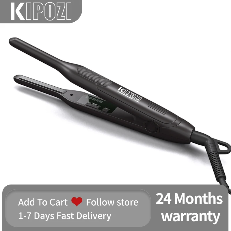 KIPOZI 3/10 Inch Pencil Hair Straightener for Quick Touch Ups, Mini Flat Iron Titanium for Short Hair 15S Fast Heat Dual Voltage