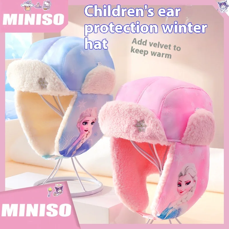 Anime cartoon Princess Elsa children's hat girl thick ear protection warm winter 2024 new sweet and cute velvet Lei Feng hat