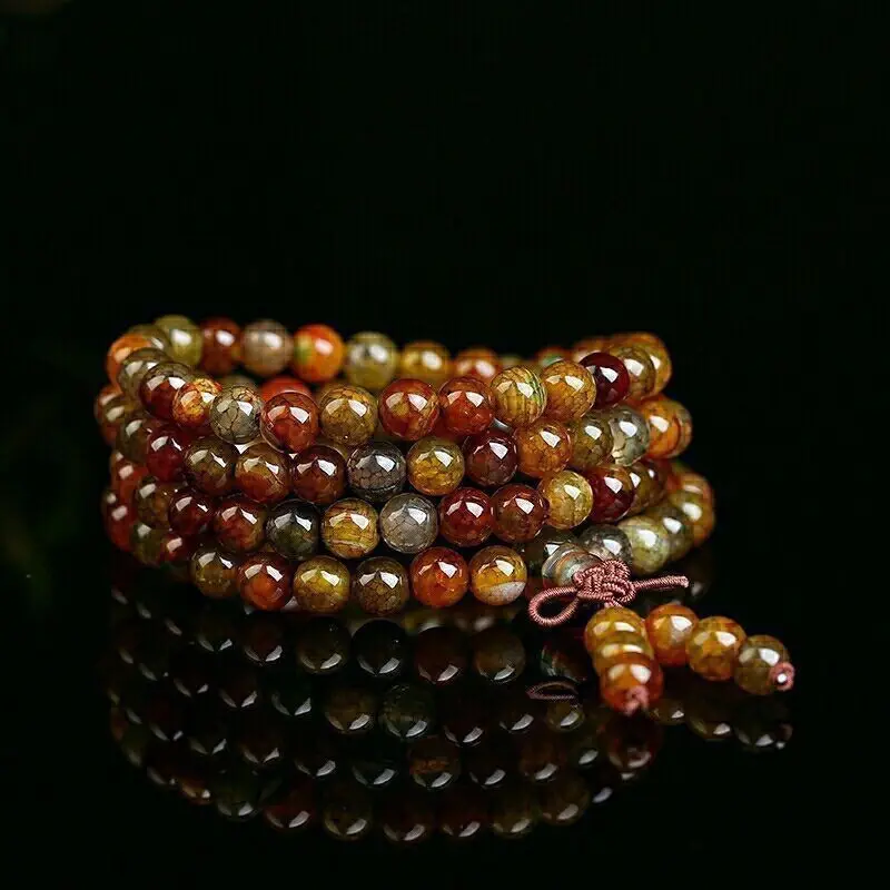 Natural Dragon Scale Agate Bracelet Rudraksha Mala Beads Necklace With 108 Prayer Bead Cracked Agate Bracelets Bangle Men Women view 3