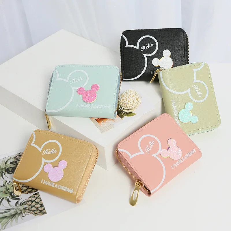 Disney Mickey mouse Small wallet lady short zipper tassel key coin purse student small mini wallet Minnie card holder Clutch