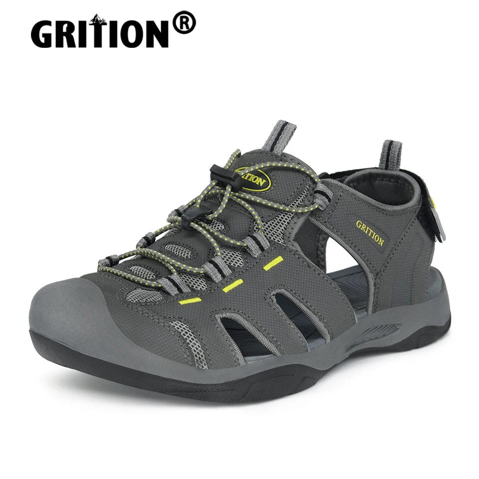 GRITION Men Summer Sandals Non Slip Comfortable Closed Toe Male Casual Shoes Breathable Outdoor Trekking Rubber Sole Slippers