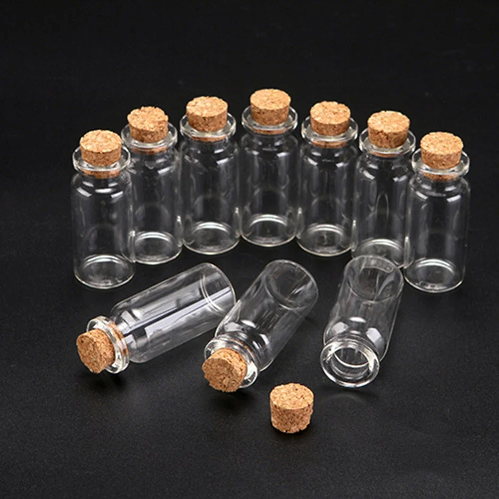 10PCS Mini Glass Bottles Transparent Wishing Bottles Cork Stopper Storage Bottle Creative Candy Jars DIY Container Wedding Decor