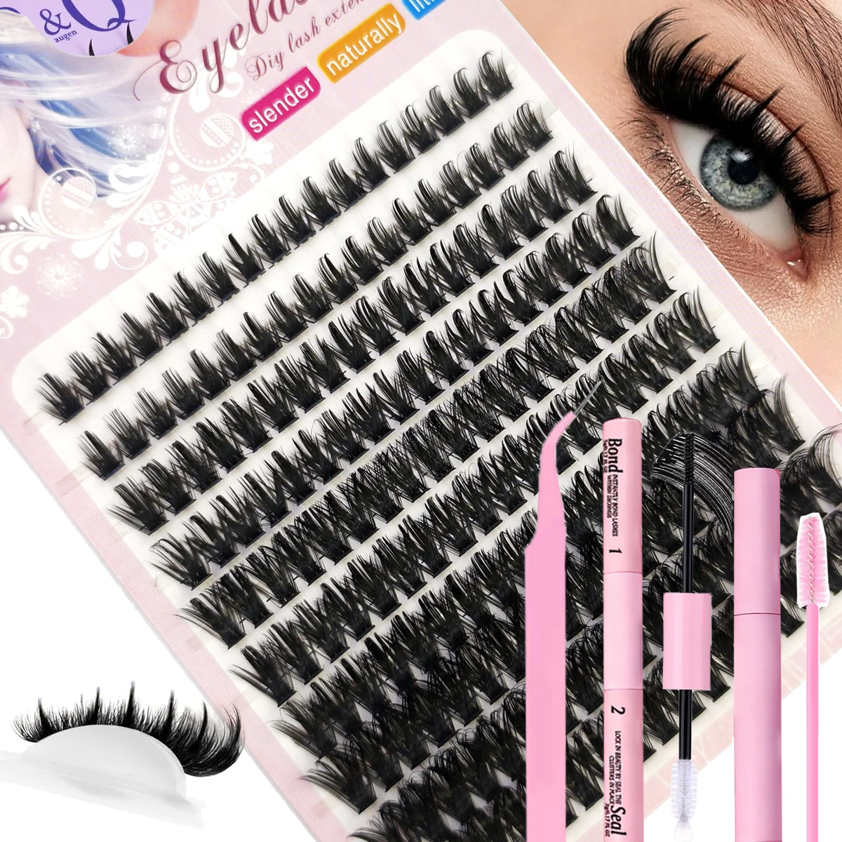 HBZGTLAD10rows Manga Wimpern-Cluster 180 Cluster Wispy Cluster Wimpernverlängerungen Natürliche Bunny Fairy Einzelwimpern-Set