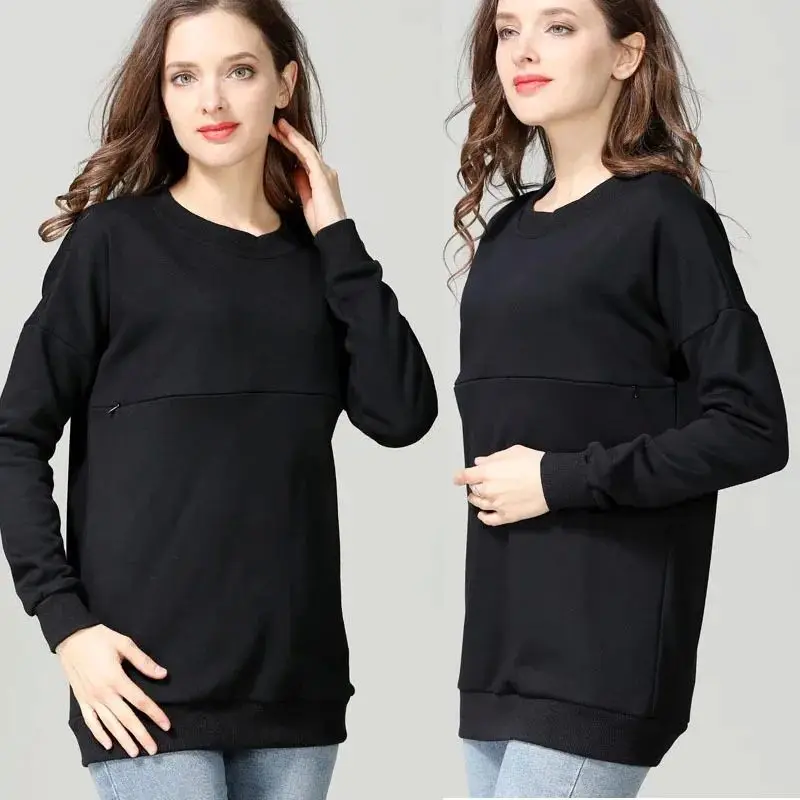 Maglione Premaman in Cotone Autunno Inverno, Maglione Lungo per Allattamento, Materiale Morbido e Confortevole, Felpa con Cappuccio per Mamme, Abbigliamento Casual da Strada