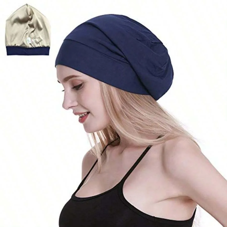 

Silk Satin Lined Sleep CapInner 19MM 100 Mulberry Silk Outer Viscose Nature Breathable For Hair