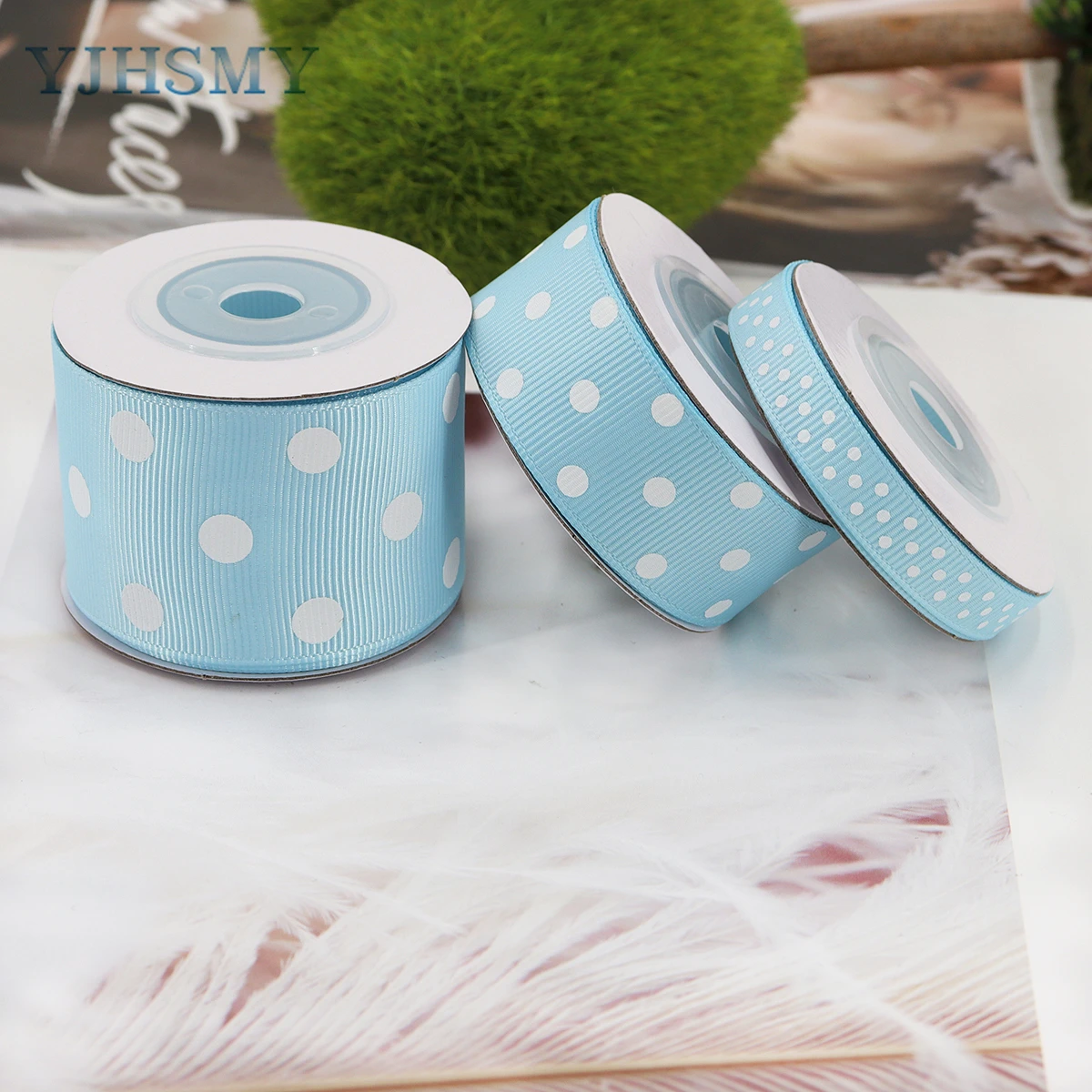 Blue Polka Dot Grosgrain Ribbon for Baby Boy Blue Ribbon for Diaper Cake Welcome Home Baby Shower Favors Gift Box Table Decor