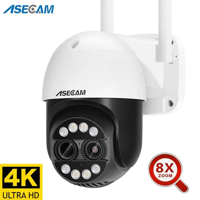 جديد! 8MP عدسة مزدوجة 2.8mm -12mm 8X Zoom 4K PTZ IP Wifi كاميرا في الهواء الطلق AI تتبع الإنسان CCTV الصوت الأمن مراقبة الفيديو