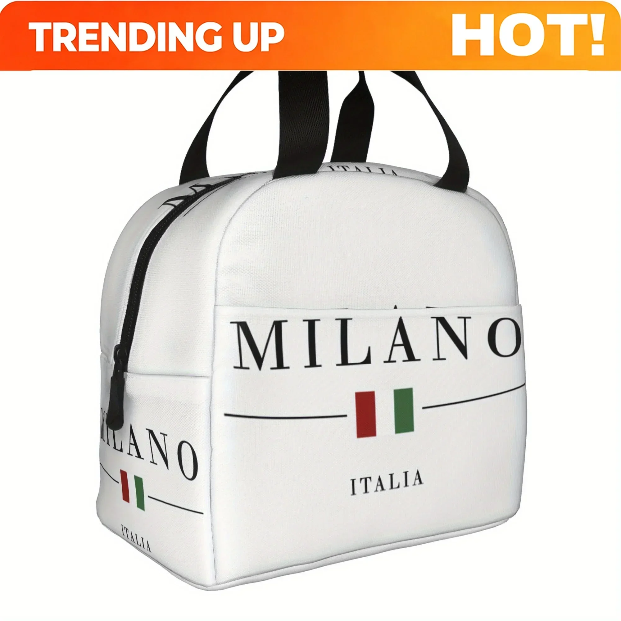 Bolsa personalizada, 1 unidad, bolsa isotérmica portátil y reutilizable con diseño de la bandera de Milán, Italia: resistente bolsa de poliéster con asa superior para llevar el almuerzo.