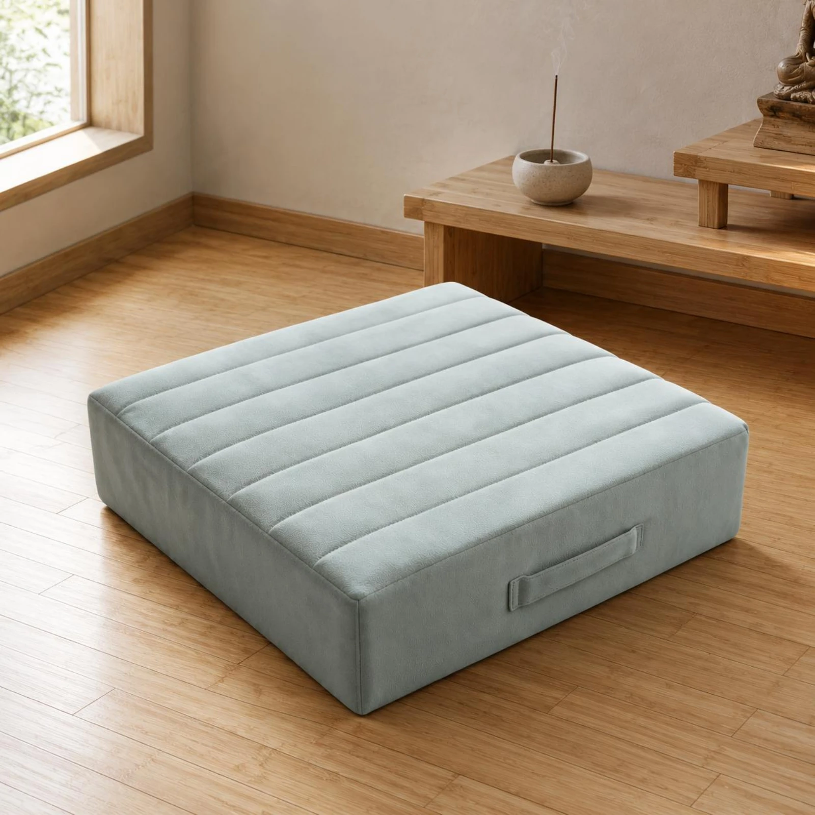 Square Cushion Mat Crystal Velvet Quilted Seat Cushion Floor Pad Soft Home Seating Light Gray for Meditation
