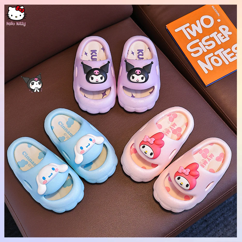 Cute Sanrio Summer Kids Sandals Anime Cartoon Mymelody Cinnamoroll Kuromi Clogs Non-Slip Indoor Slippers Girl Birthday Gift