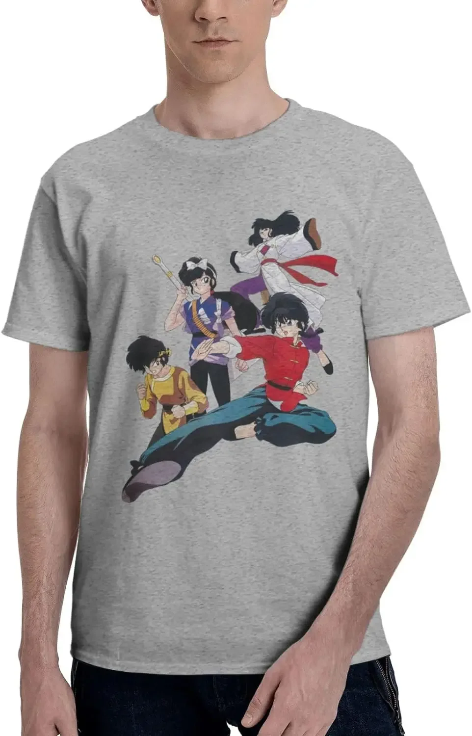 Anime Ranma ½ Shirt Cotton Short Sleeve Fashion Tops for Man Black