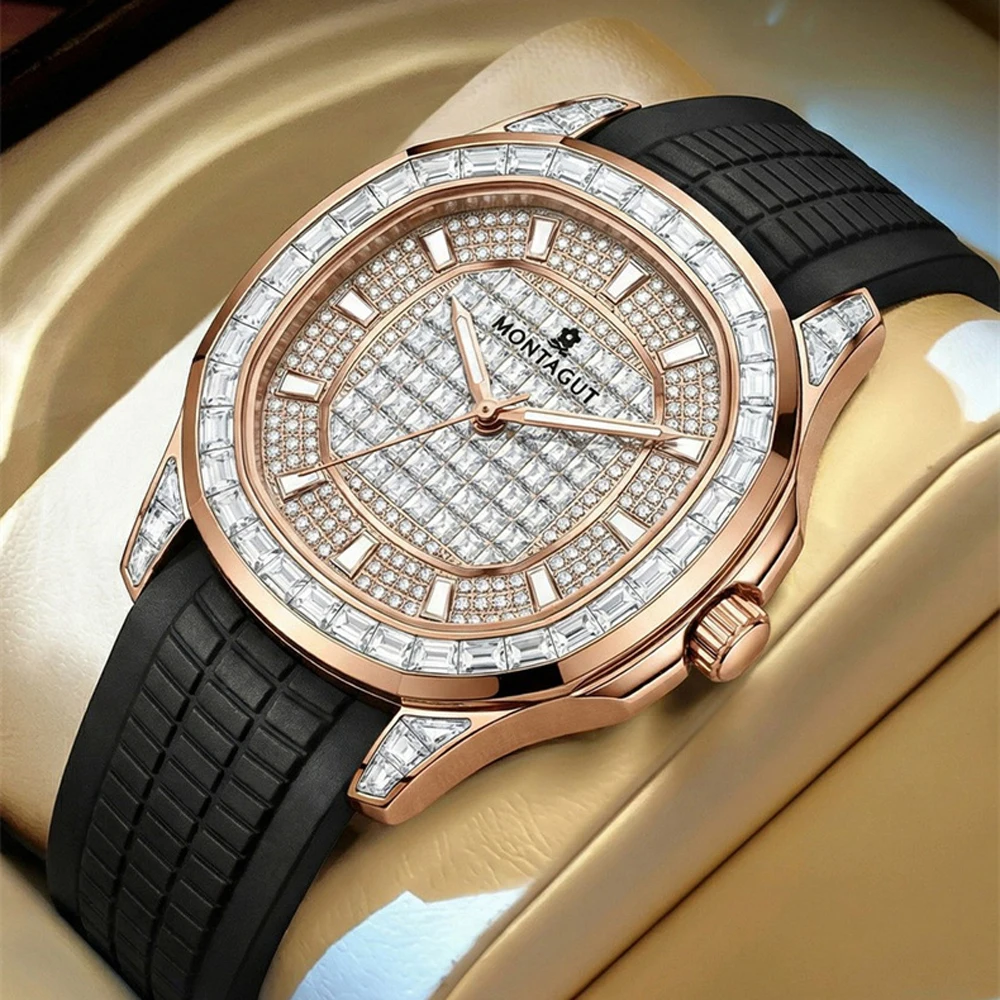 Men Luxury Full Diamond Automatic Watch Rose Gold Case Mechanical Wristwatch Luminous Waterproof Business Dress Watch For Male