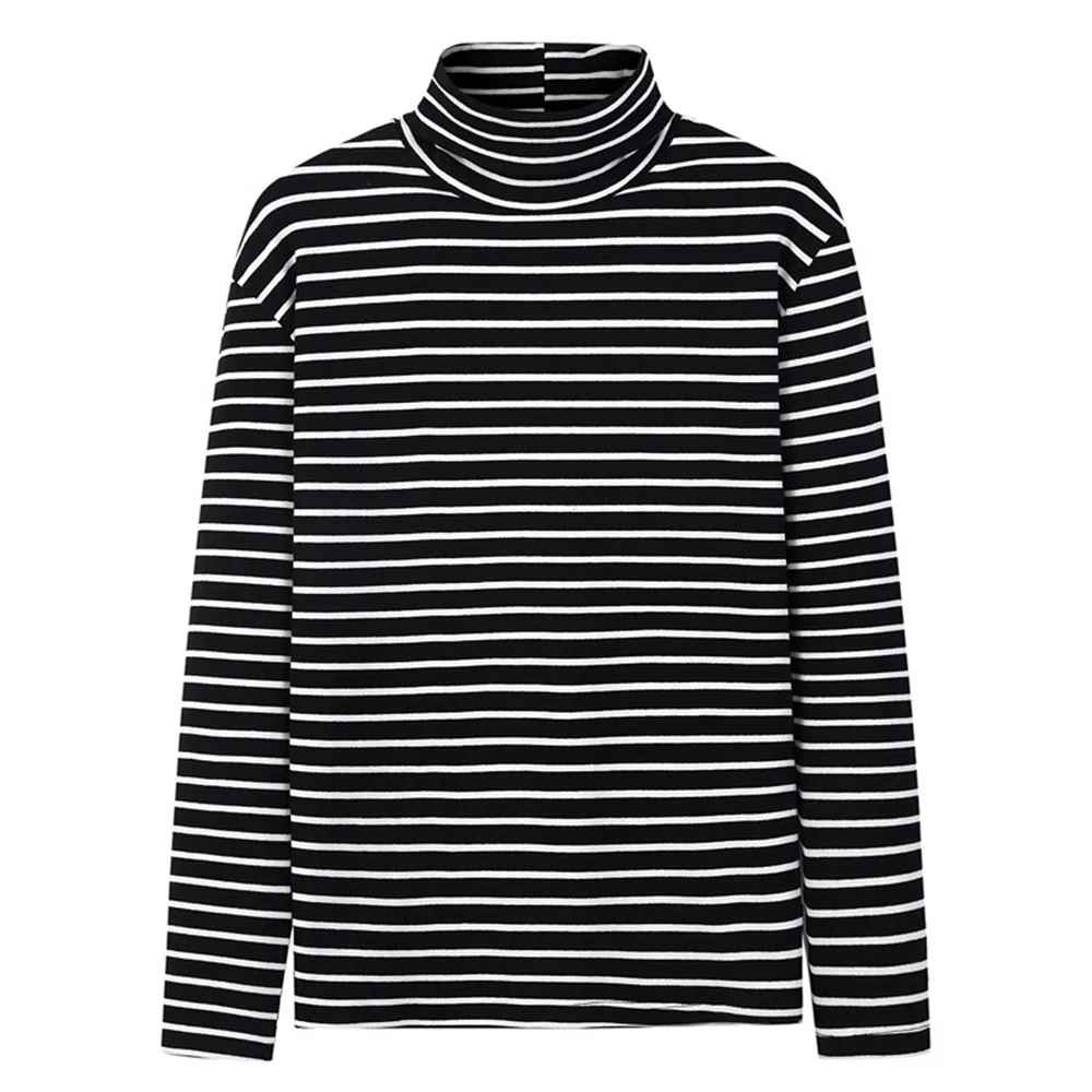 

Winter Winter Warm Men Turtleneck Thermal Underwear Tops Striped T-shirt Blouse Pullover Long Sleeve Homewear Basic Tunic A50