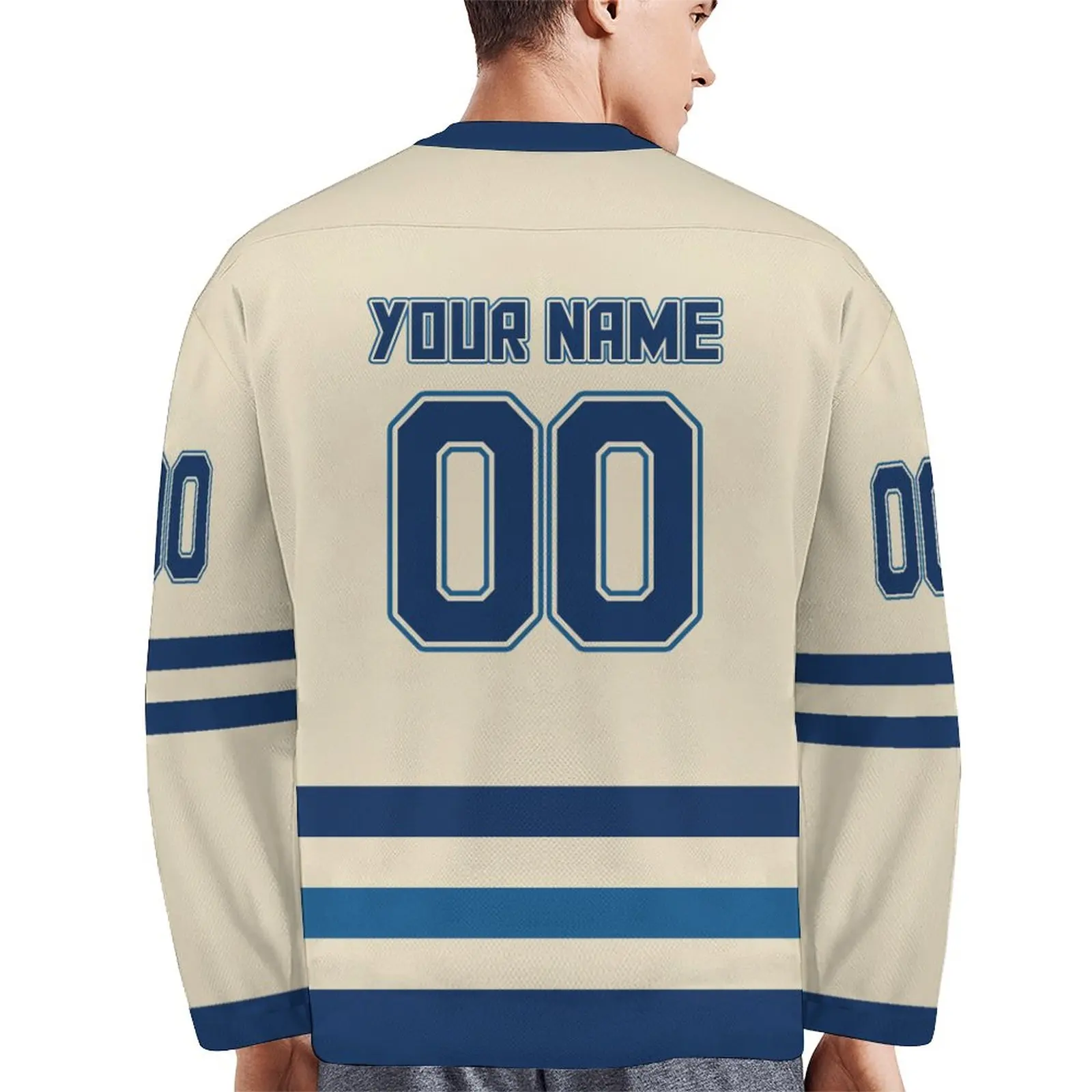 Custom Hockey Jersey Personalized Hockey Shirt with Team Name Number V-Neck Sports Jerseys Long Sleeve for Men Women Youth Kids