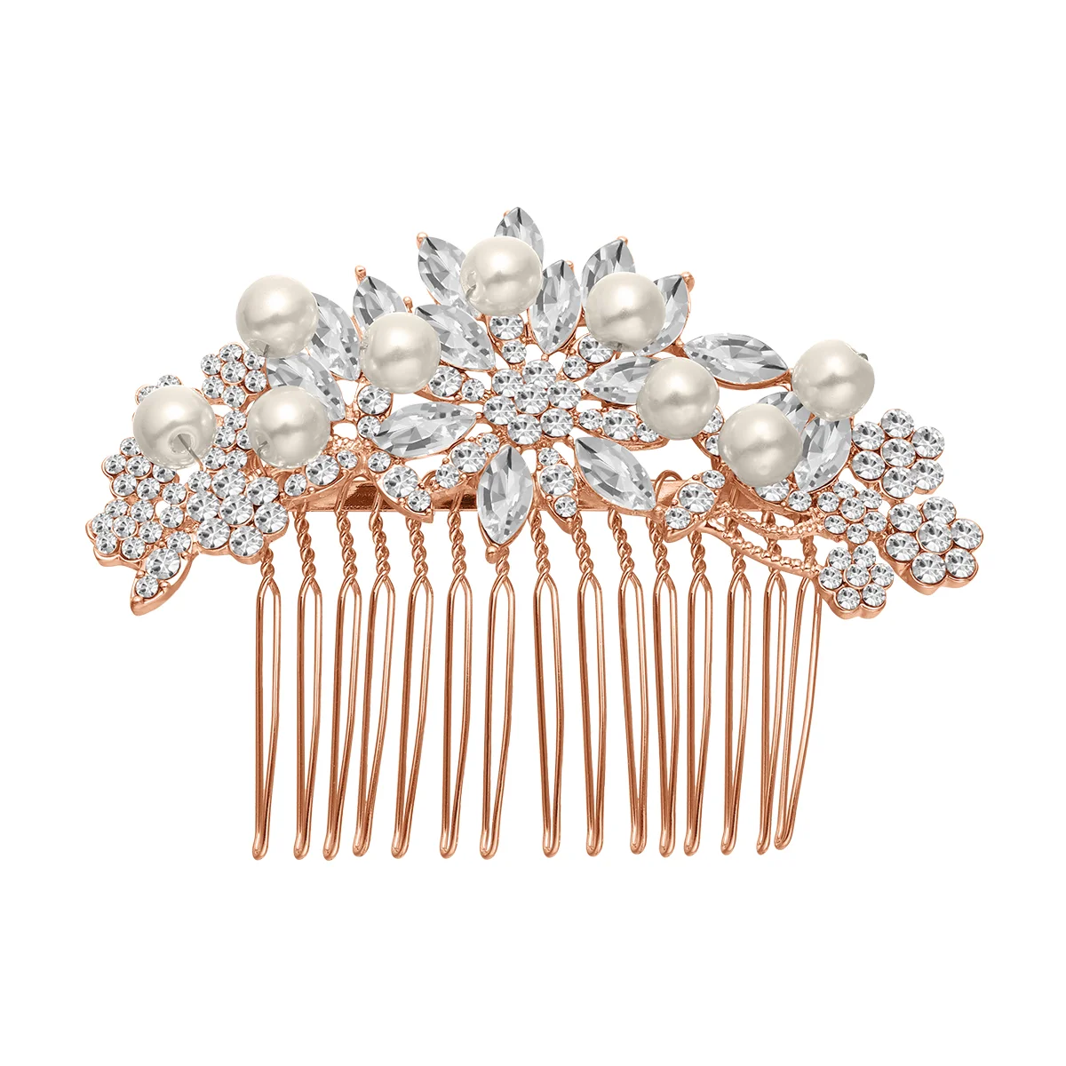 Frcolor 1PC Elegant Bridal Hair Comb Simulated Pearl Crystal Wedding Hair Accessories (Rose Gold) wedding hair comb