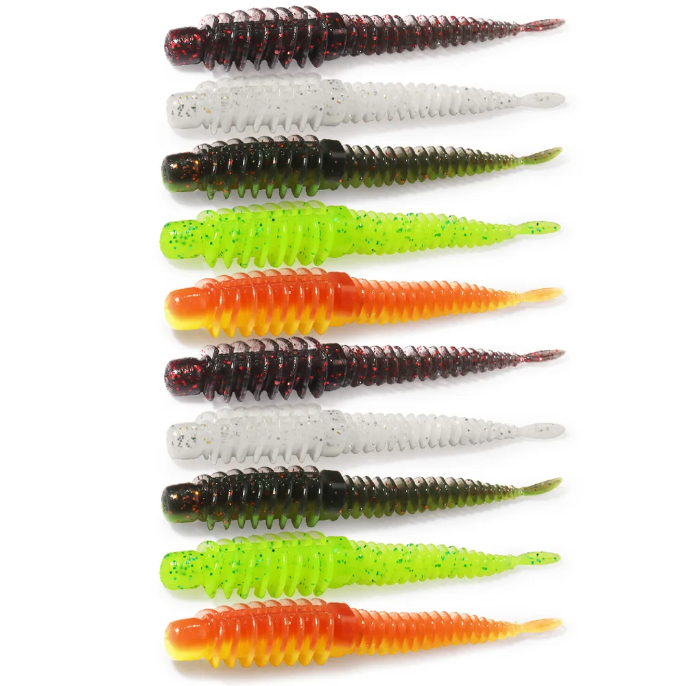 10 stücke Weiche Köder 6,5 cm 7,5 cm 8,5 cm Gewinde TPE Wurm Haken Karpfen Angeln Crankbait Pesca Swimbait getriebe Fisch Geschmack Silikon Köder