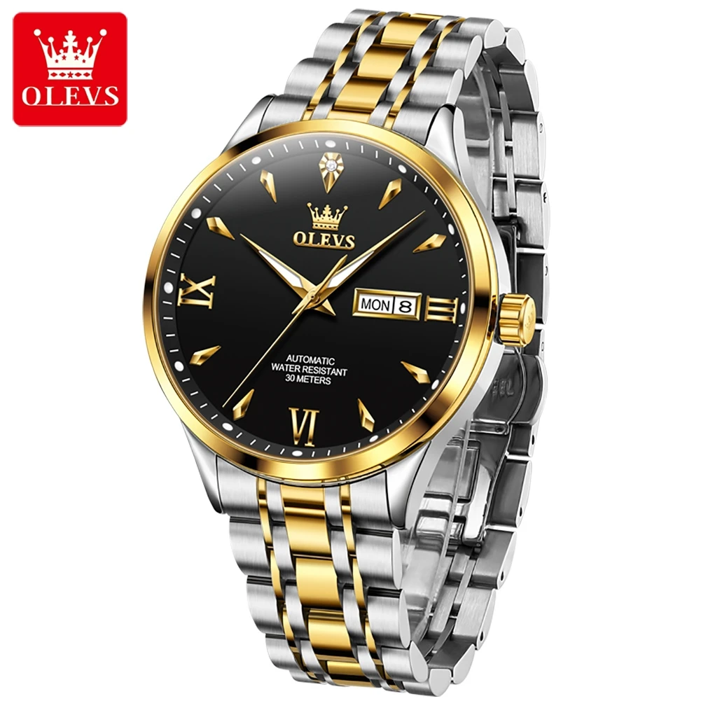 OLEVS 9956 ساعة رجالي فاخرة مضيئة وظيفة ساعة ميكانيكية أوتوماتيكية 30 متر مقاوم للماء خط الفن أسبوع تاريخ الساعات للرجل هدية #4