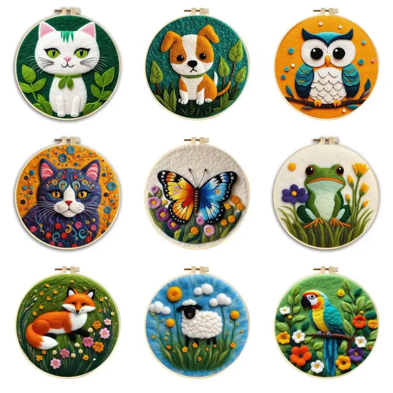 1 Pack Cat Owl Pattern Wool Needle Felting Kit Complete Diy Set With Frame Creative Gift Wool Felt Painting For Beginners Art