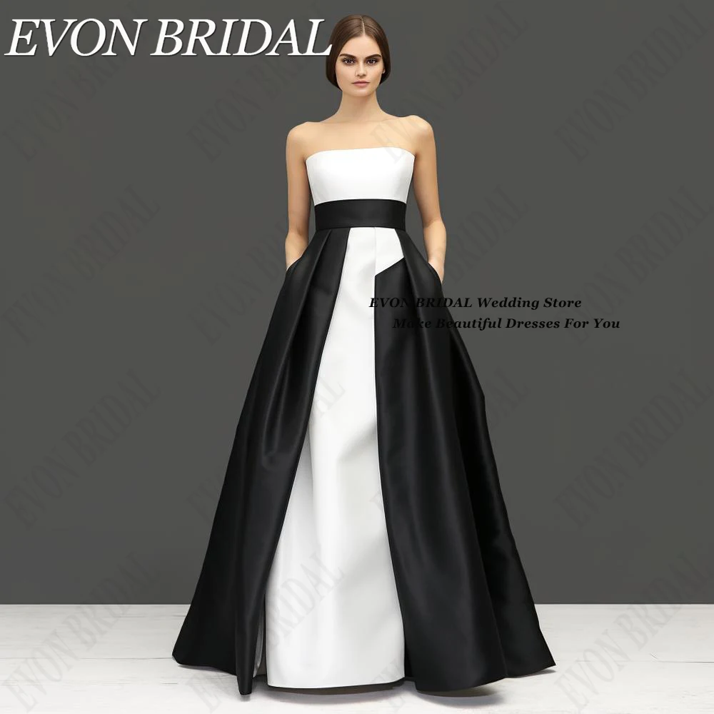 EVON abito da ballo da sposa in bianco e nero con giunture a-line abito lungo in raso vestido de gala mujer elegante abito da cerimonia formale con