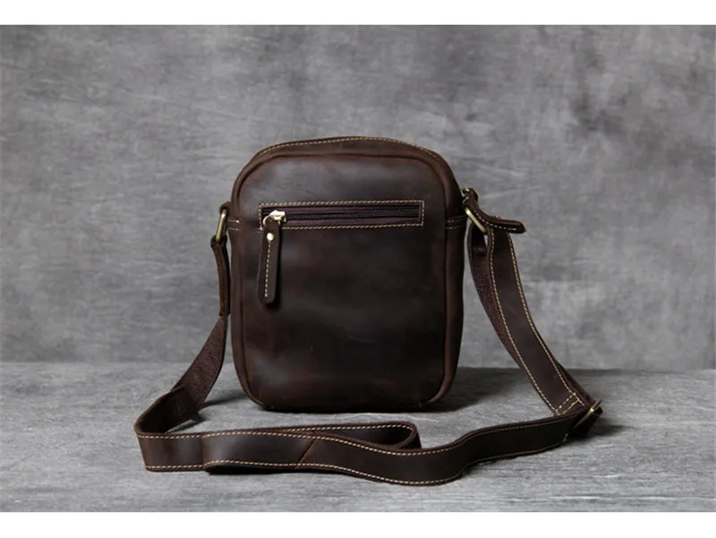 Bolso de hombro de cuero genuino natural Vintage para hombre, bolso de hombro pequeño para teléfono, moda informal, Caballo loco, bolso de mensajero