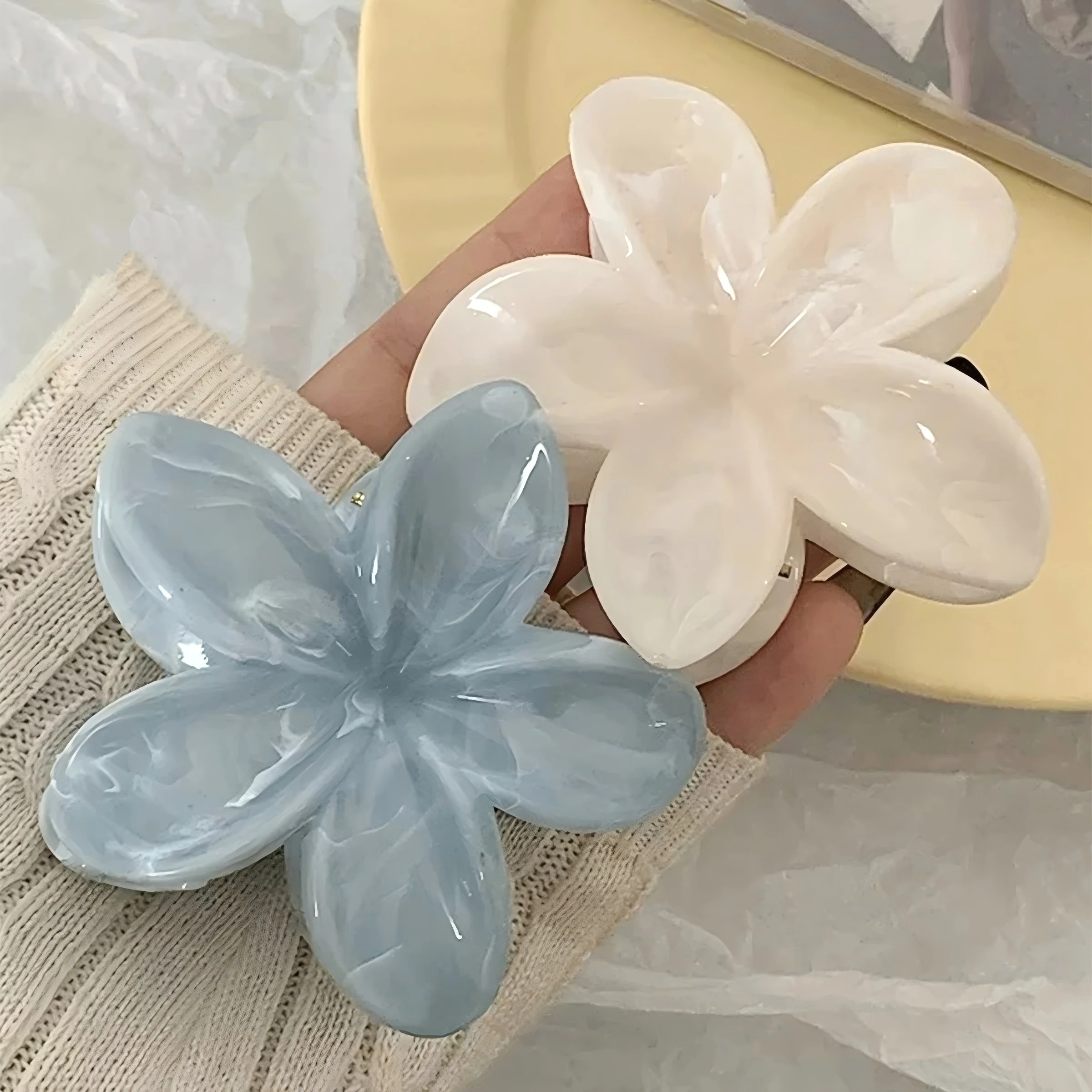 2 Stück Hawaiianische Marmor-Blumen Haarklammern für Frauen und Mädchen Urlaubsgeschenke für Feines Haar Niedliche Strand-Haaraccessoires – Detail 6