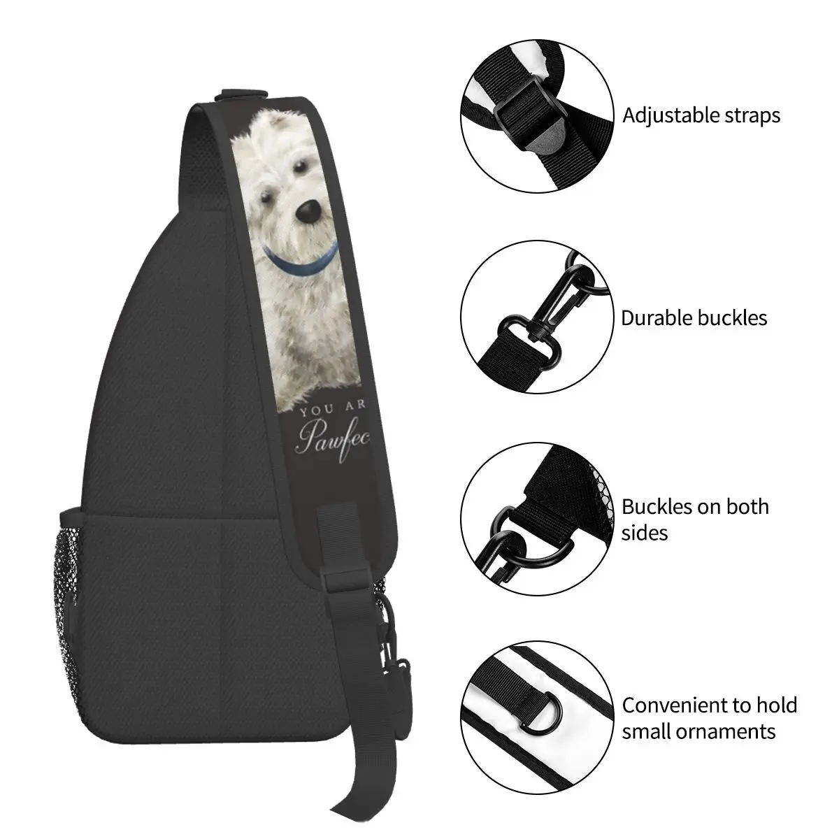 Westie West Highland Terrier pies torba typu Crossbody Sling Bag casualowa torba noszona na klatce piersiowej uroczy szczeniak plecak na ramię plecak wędrówki sportowe