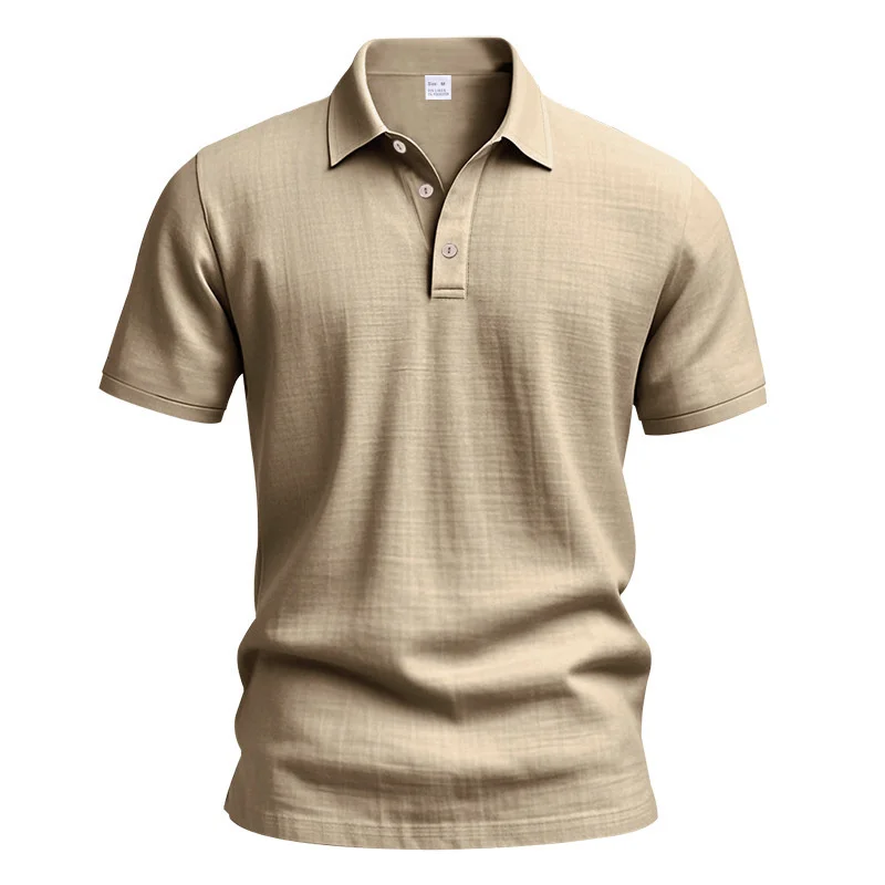 Hochwertiges Leinen-Poloshirt mit kurzen Ärmeln für Herren, lässig, locker, bequem, Sommer-T-Shirt mit Knopfverschluss und Umlegekragen. – Detail 19