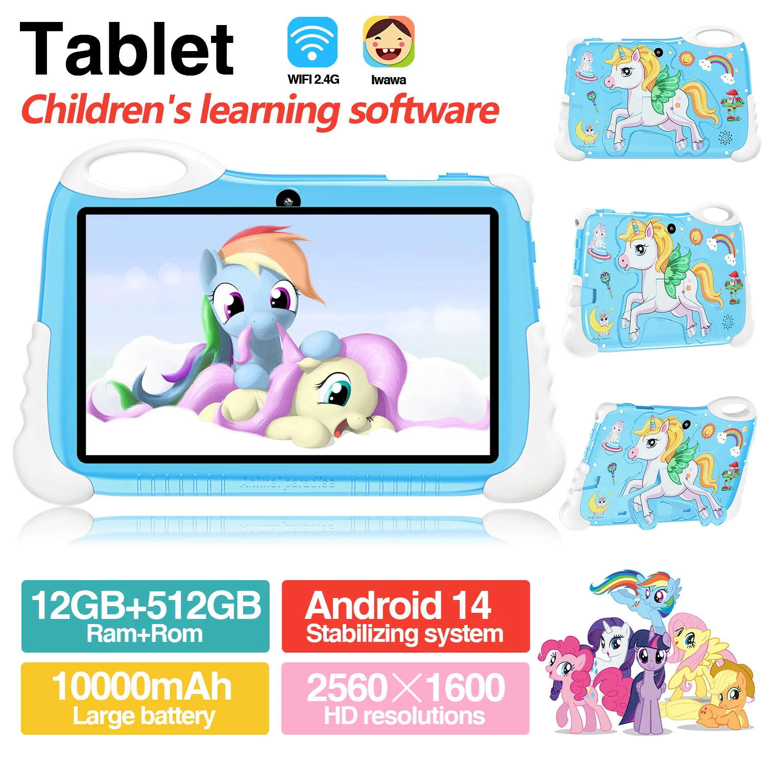 

Kids Learning Tablet Unicorn 7inch Android 14 10core 12GB RAM 512GB ROM 16MP+32MP WiFi 5G 10000mAh Learning Tablet Kids Software