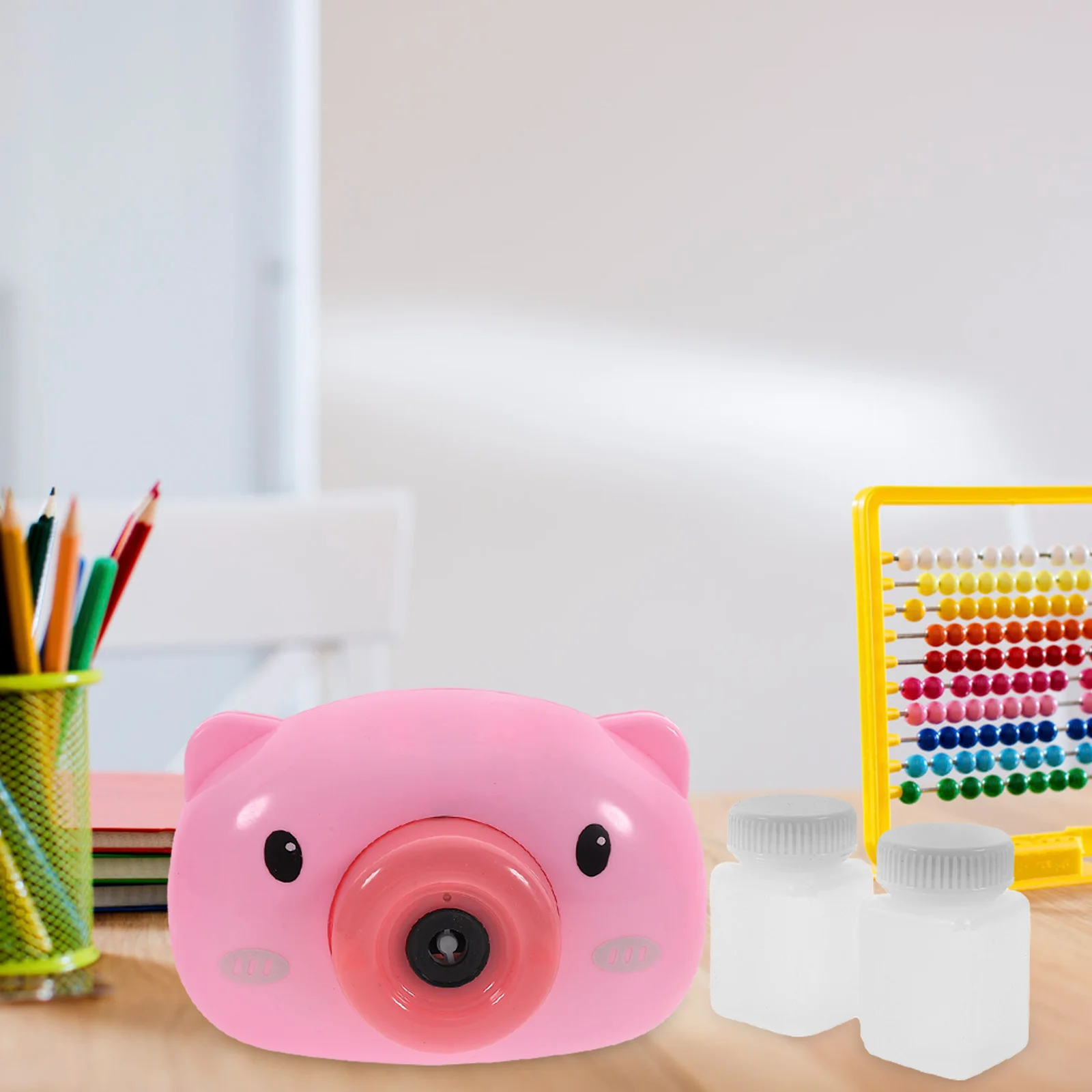 1 Set elektrische Seifenblasenmaschine Kit Cartoon Schwein geformt Abs Material rosa für Kinder Mädchen Freunde Familie im Freien