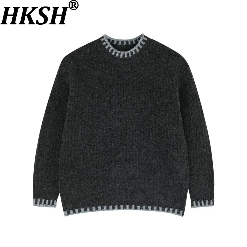 

HKSH осень-зима новый мужской прилив ретро темный свободный пуловер свитер тренд High Street повседневные элегантные модные топы с круглым вырезом HK12504