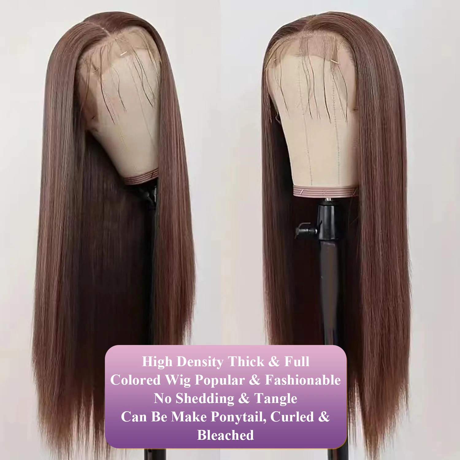 Coklat 13x4 HD renda Wig depan rambut lurus manusia dengan rambut bayi pra-pencabutan rambut manusia Wig renda Frontal