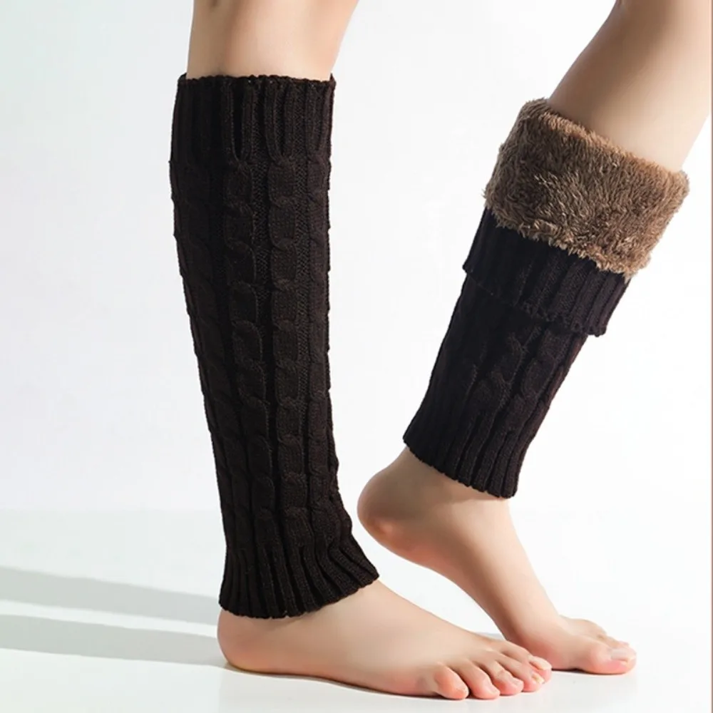 

Socks Knee High Fleece Leg Warmers Foot Cover Solid Color Winter Leg Warmers Soft Thickened Knitted Leg Coverings Women