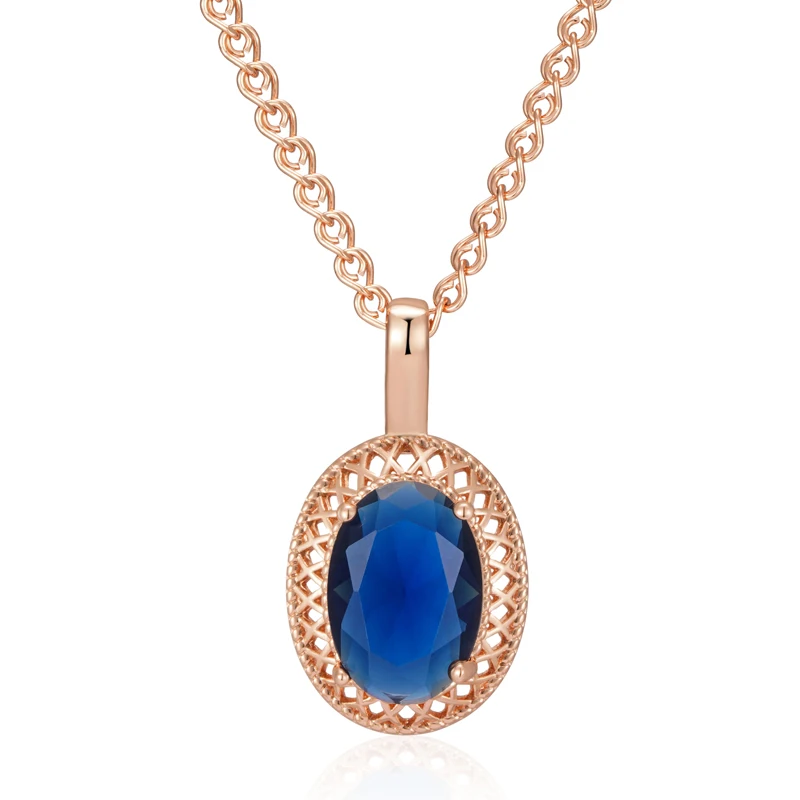Kienl Hot Oval Blue Natural Zircon Pendant Necklace for Women Trend 585 Rose Gold Color Ethnic Bridal High Quality Daily Jewelry
