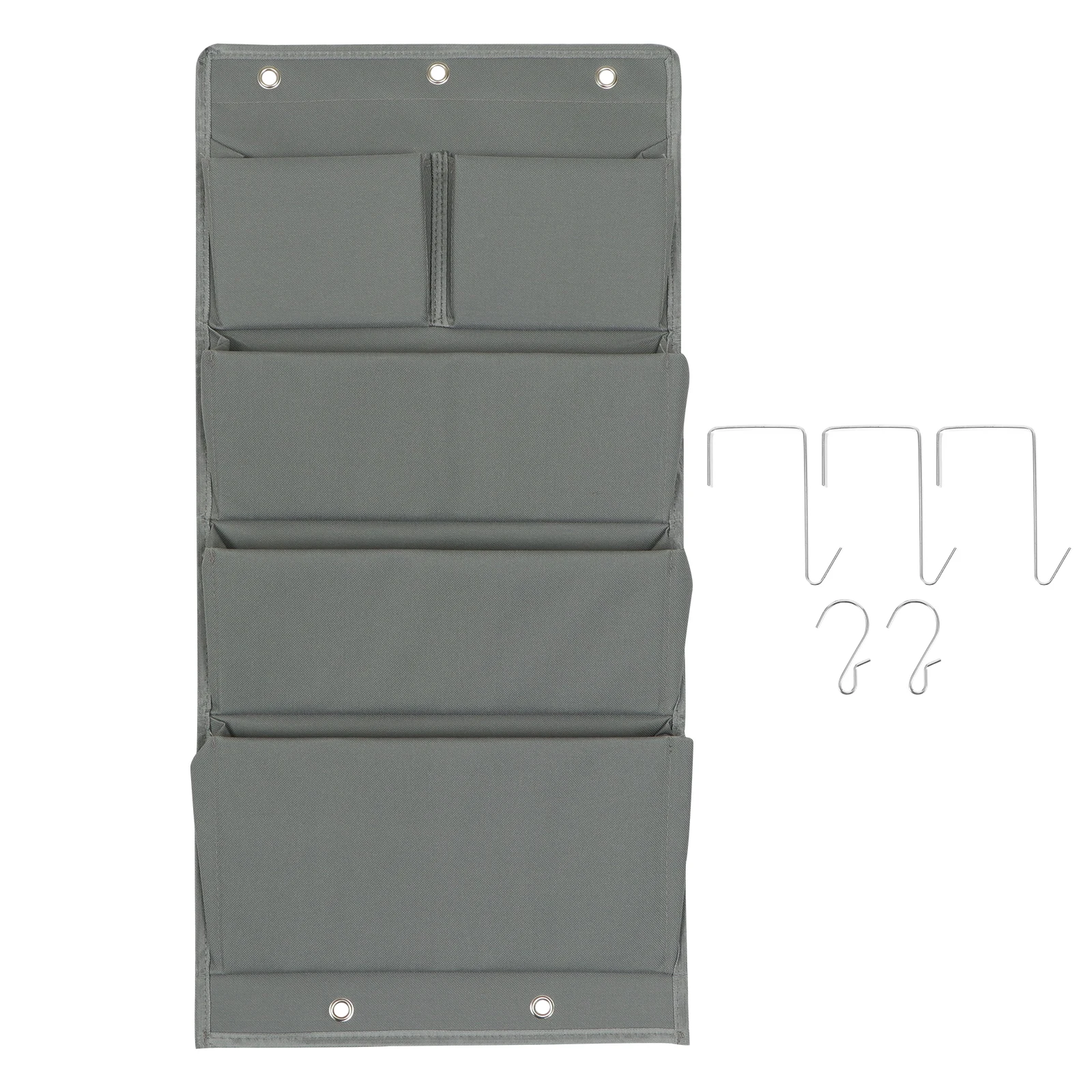 

5 Pockets Door Storage Bag Grey Cloth Hanging ganizer behind Door Large Capacity Multi Pocket Design Oxford Cloth Student Use