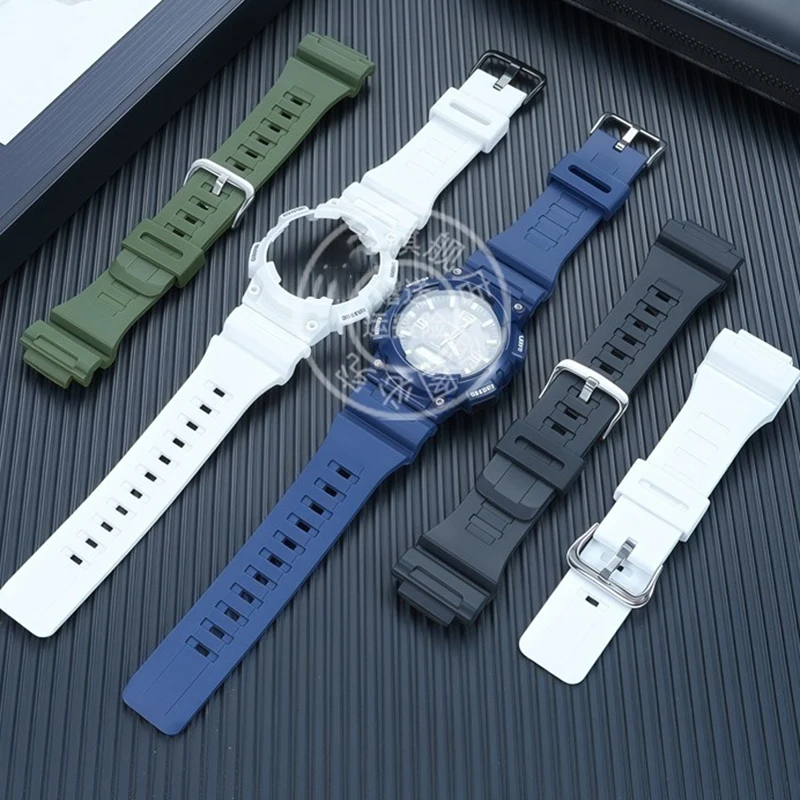Silicone One Piece Set watchband For casio 5208 AQ-S810W Student Electronic Watch Silicone Watch with Case Set Strap+Case