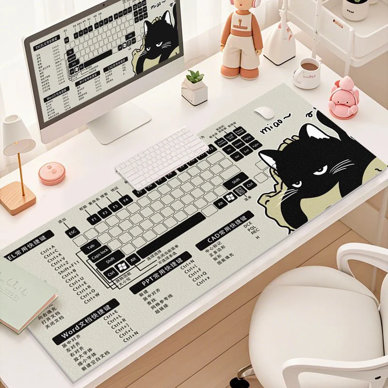 Cute Cat Pink Paw Print Commonly Used Shortcut Keys XXL Leather Mouse Pad E-sports Game Keyboard Office Desktop Decoration