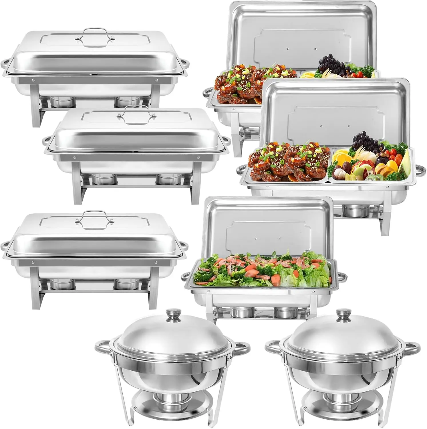 8 Pack Chafing Dish Buffet Set, Stainless Steel Catering Food Warmer For Banquet, Parties, Wedding (4 Packs 1/2 Pan + 2 Packs